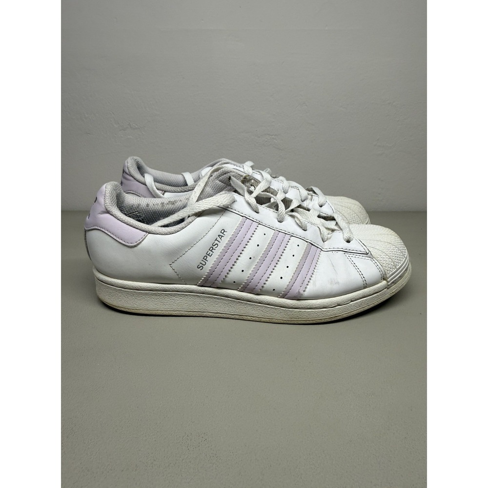 adidas SUPERSTAR White/Purple Leather Shell Toe Lace Up Sneakers Women 7.5